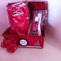 Kit higiene contendo: maletinha bau personalizada, toalhinha de mo, escova de dente, creme dental e