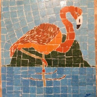 Quadro em mosaico de pastilhas de vidro e cermica "Flamingo Alaranjado"
