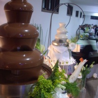 Cascata de Chocolate decorao com flores.