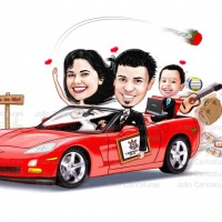 Caricatura Casal filho e carro