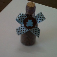 Garrafinha personalizada. Acabamento com fita cetim e tag estilo scrapbook