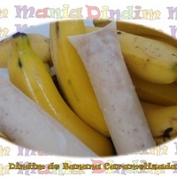 Banana Caramelizada, leite condensado, leite, creme de leite e pedaos de banana caramelizada.