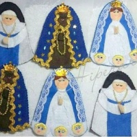 Em feltro,porta terço de Irmã Dulce, Nossa Senhora Aparecida e Nossa Senhora da Conceição.