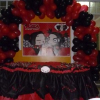 Decorao simples Festa Pucca com bolo decorado, 100 docinhos e lembracinhas  apenas R$ 250,00.  