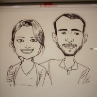 Caricatura de casal ao vivo no Shopping Estao BH. Papel A3 (dobro do A4)