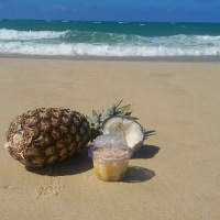Delcia de abacaxi servida em almoo corporativo, na praia.
