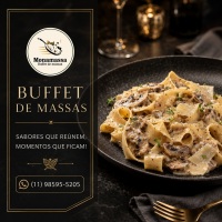 Buffet de massas em domicílio com sabor e praticidade.