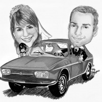 Caricatura grafitada casal no carro