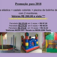 Cama elstica + Piscina de bolinhas e castelo colorido inflveis $ 260,00