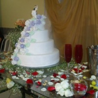 Mesa de bolo em vidro, decorada