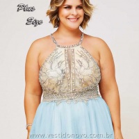 Vestrido Plus Size, tamanho grande azul com nude www.vestidonovo.com.br (11) 2235.0268 , aclimao,