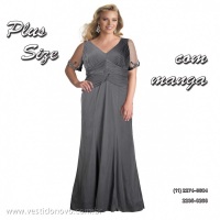 Vestido para Me da Noiva, Plus Size, tamanho grande, com manga na cor cinza chumbo