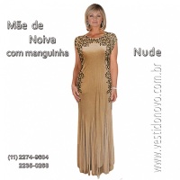 Vestido de festa ouro velho com manguinha, para Me da Noiva, Me de Noivo, Me de Debutante
